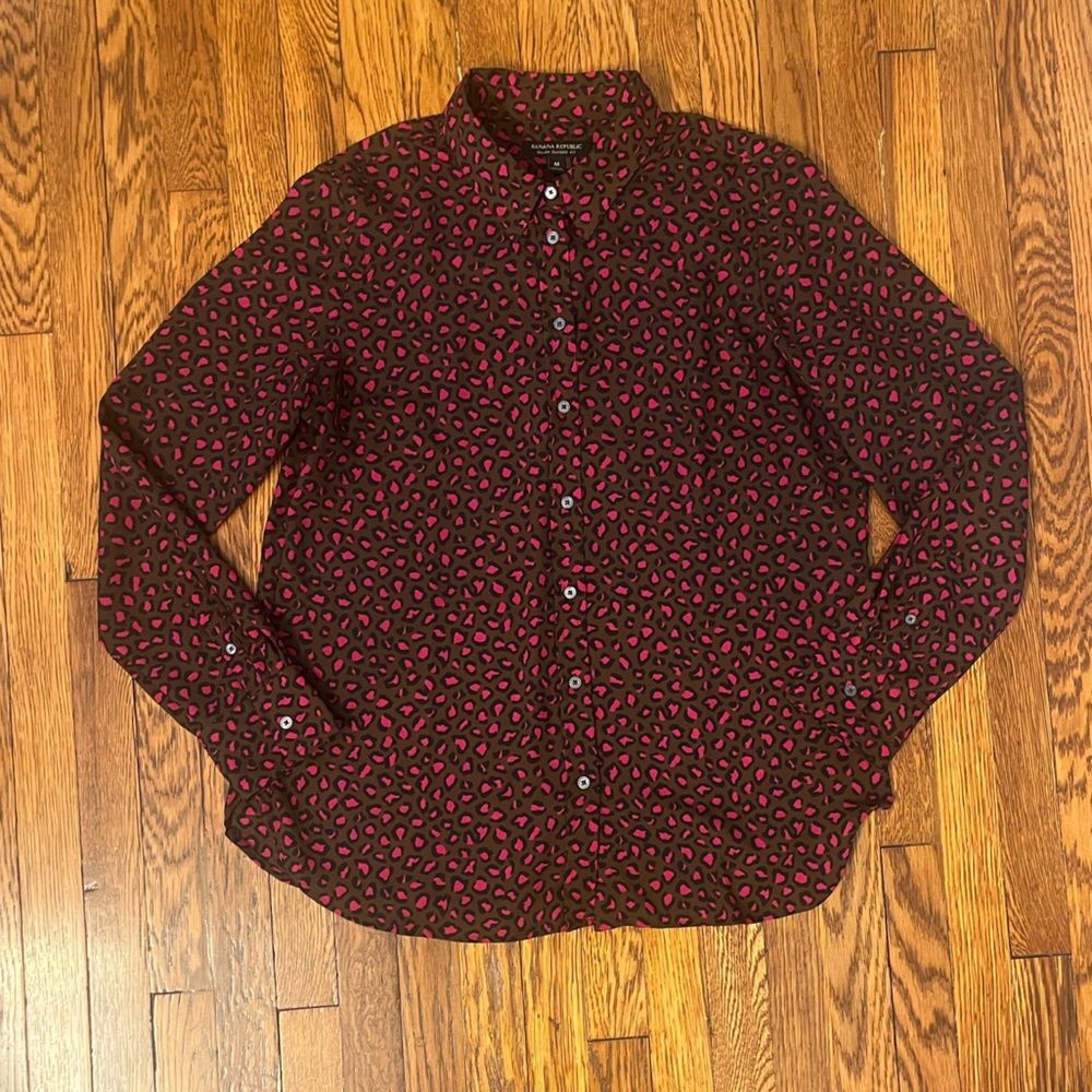 Banana Republic Pink and Brown Leopard Print Shirt | Medium